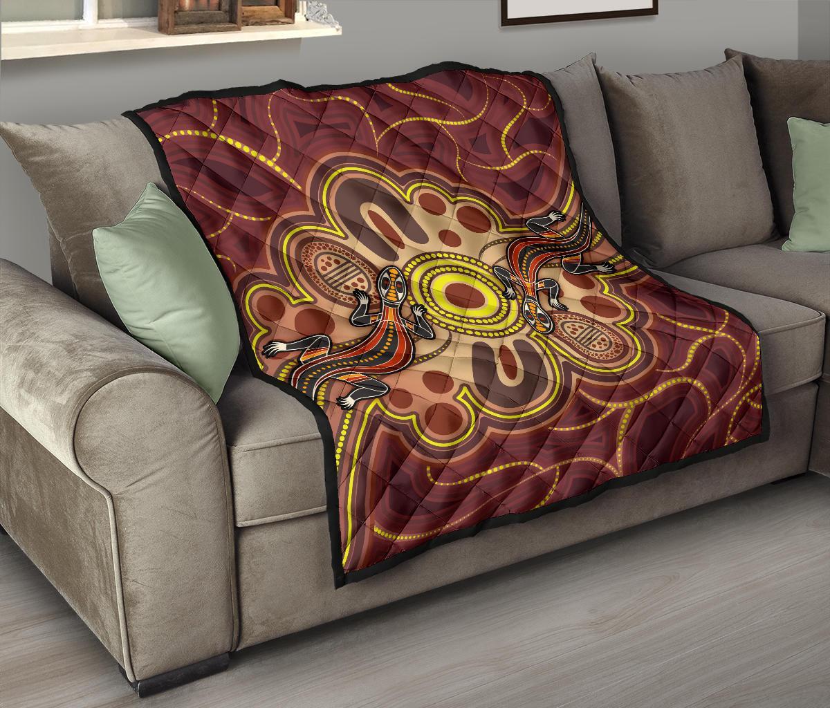 Aboriginal Premium Quilt - Indigenous Lizard Dot Painting Art