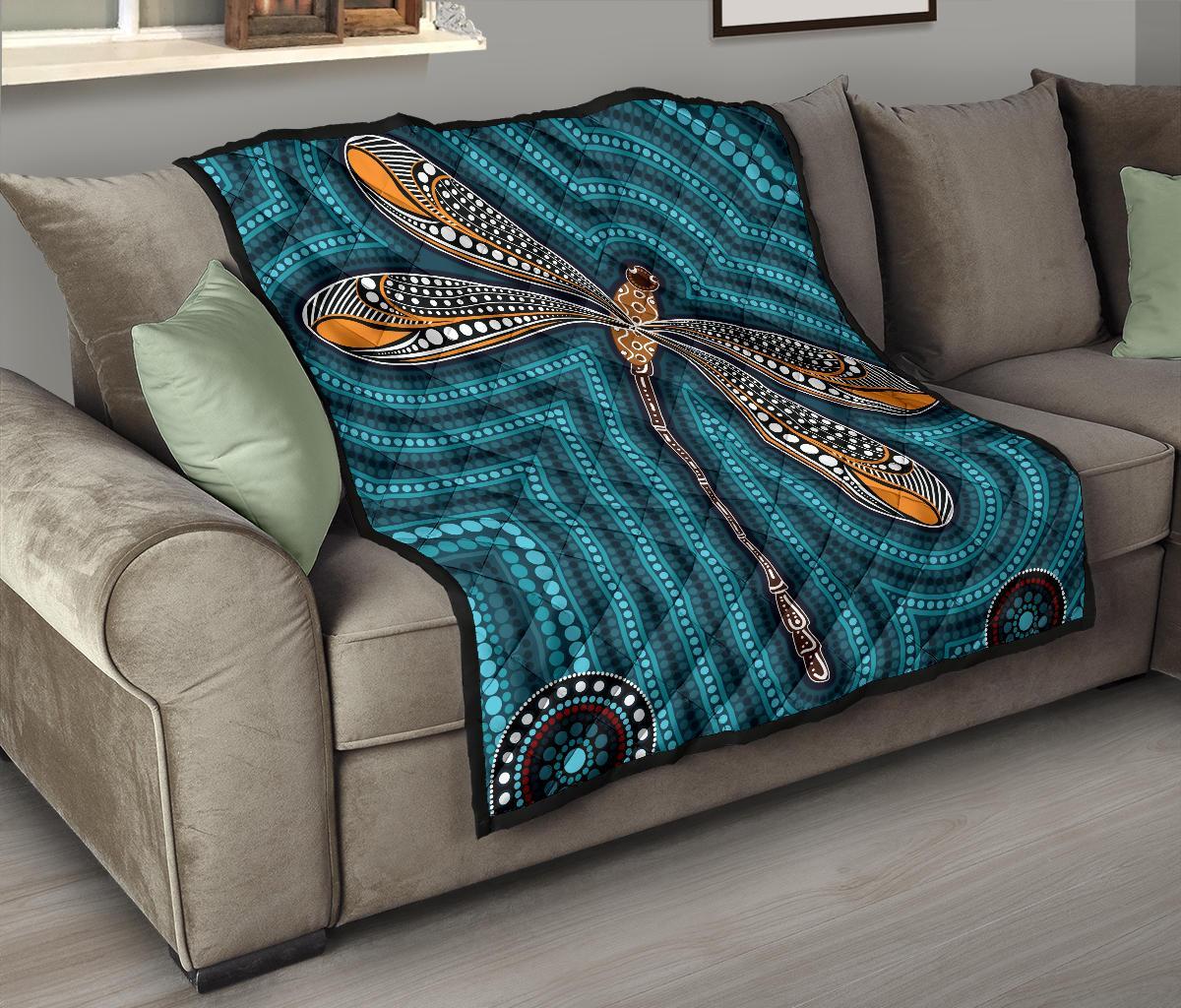 Aboriginal Premium Quilt - Indigenous Dragonfly