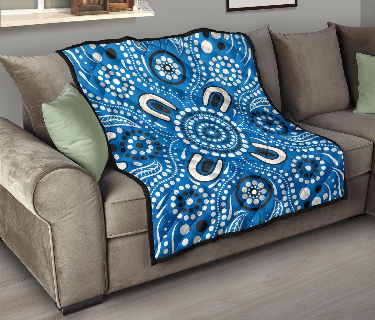 Aboriginal Premium Quilt - Indigenous Circle Dot Painting Blue Color