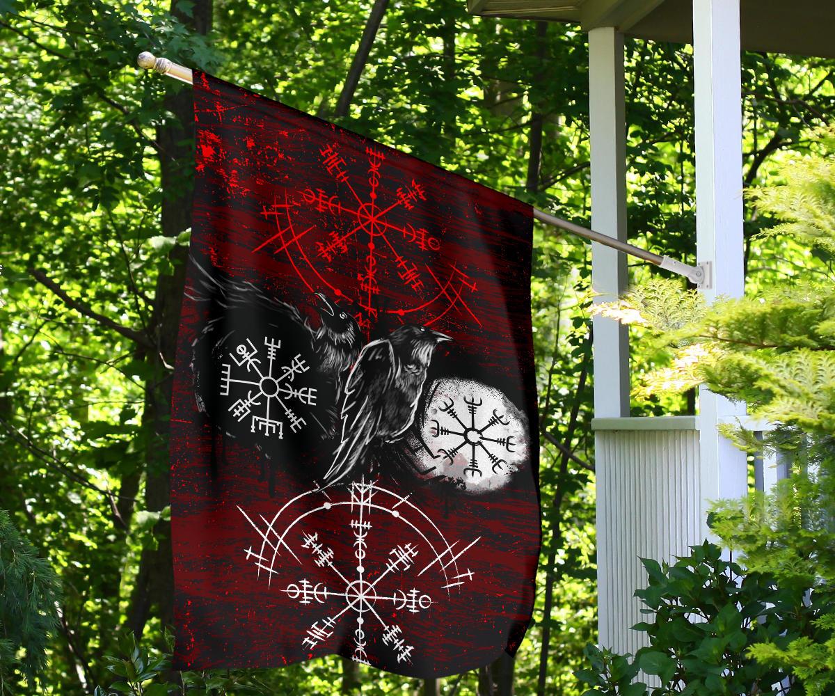 Viking Garden Flag Raven of Odin and Symbol Viking on Blood Background