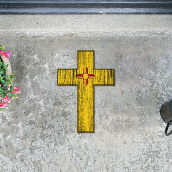 New Mexico Custom Shape Rubber Doormat Christian Cross