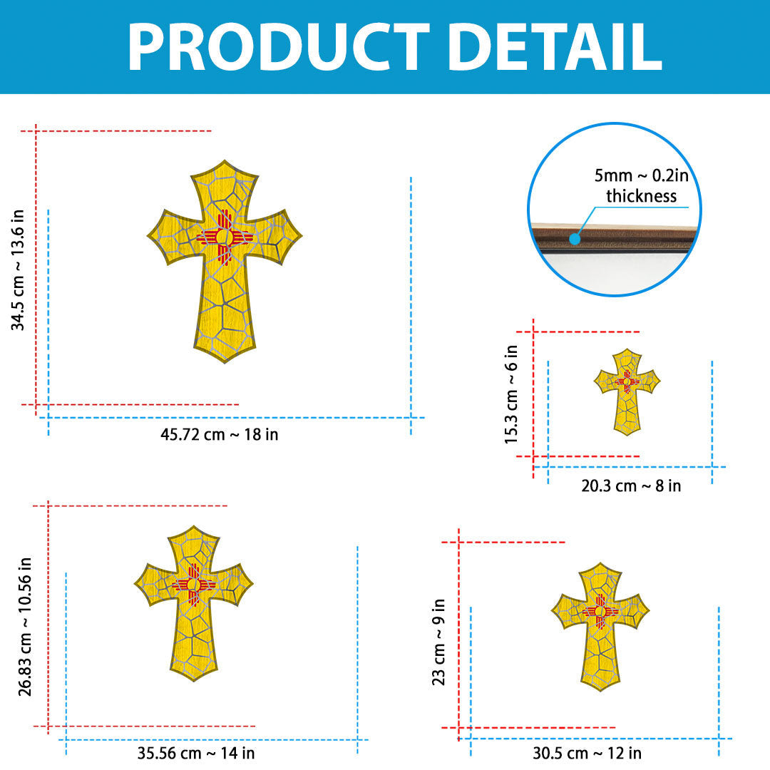 Flag Of New Mexico Custom Shape Wooden Sign Cross Stained Glass Style