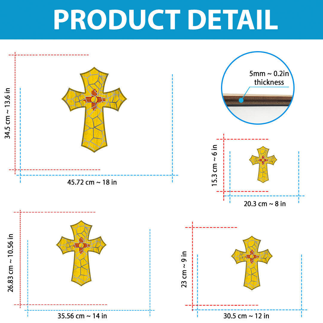 New Mexico Custom Shape Wooden Sign Cross Stained Glass Style