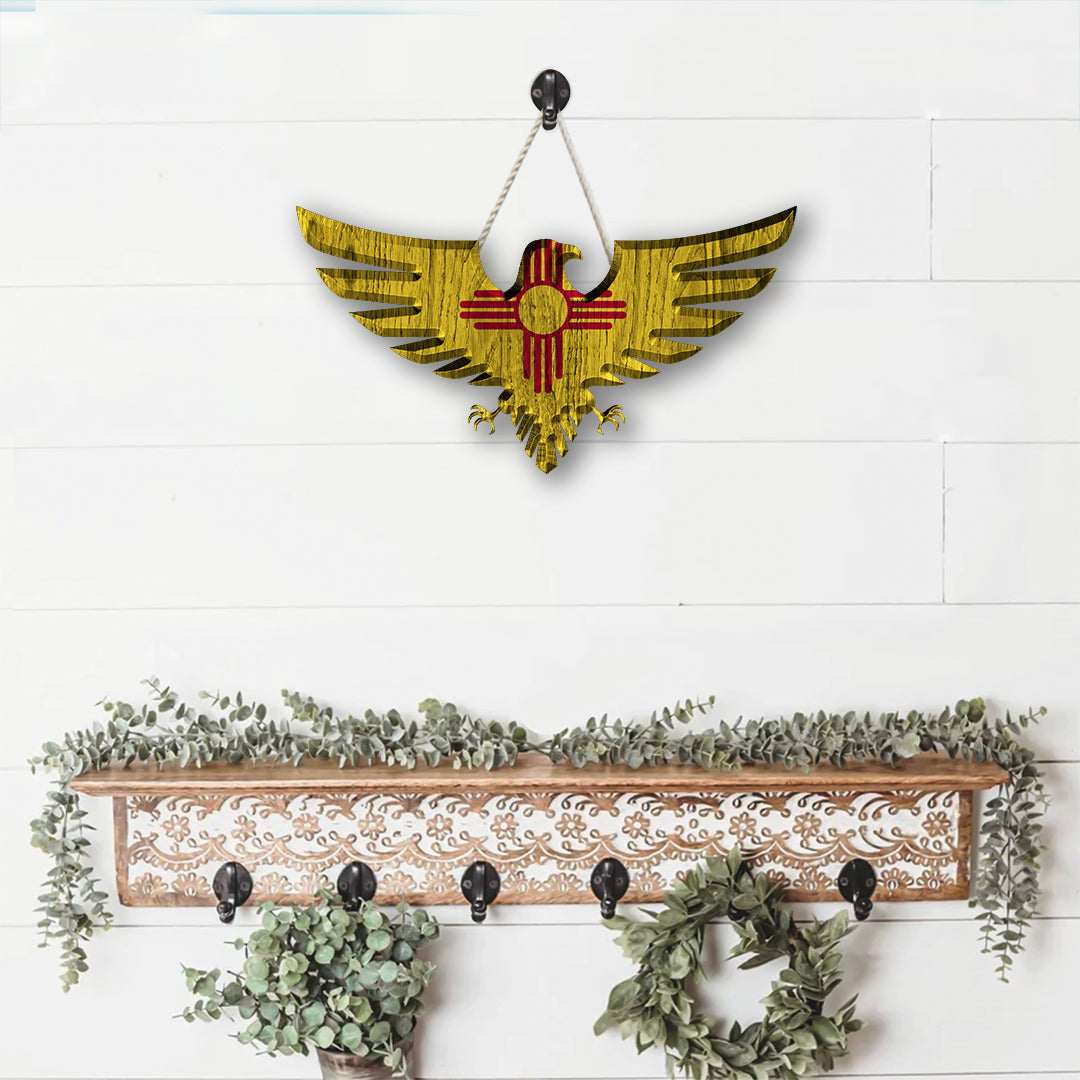 New Mexico Custom Shape Wooden Sign Eagle