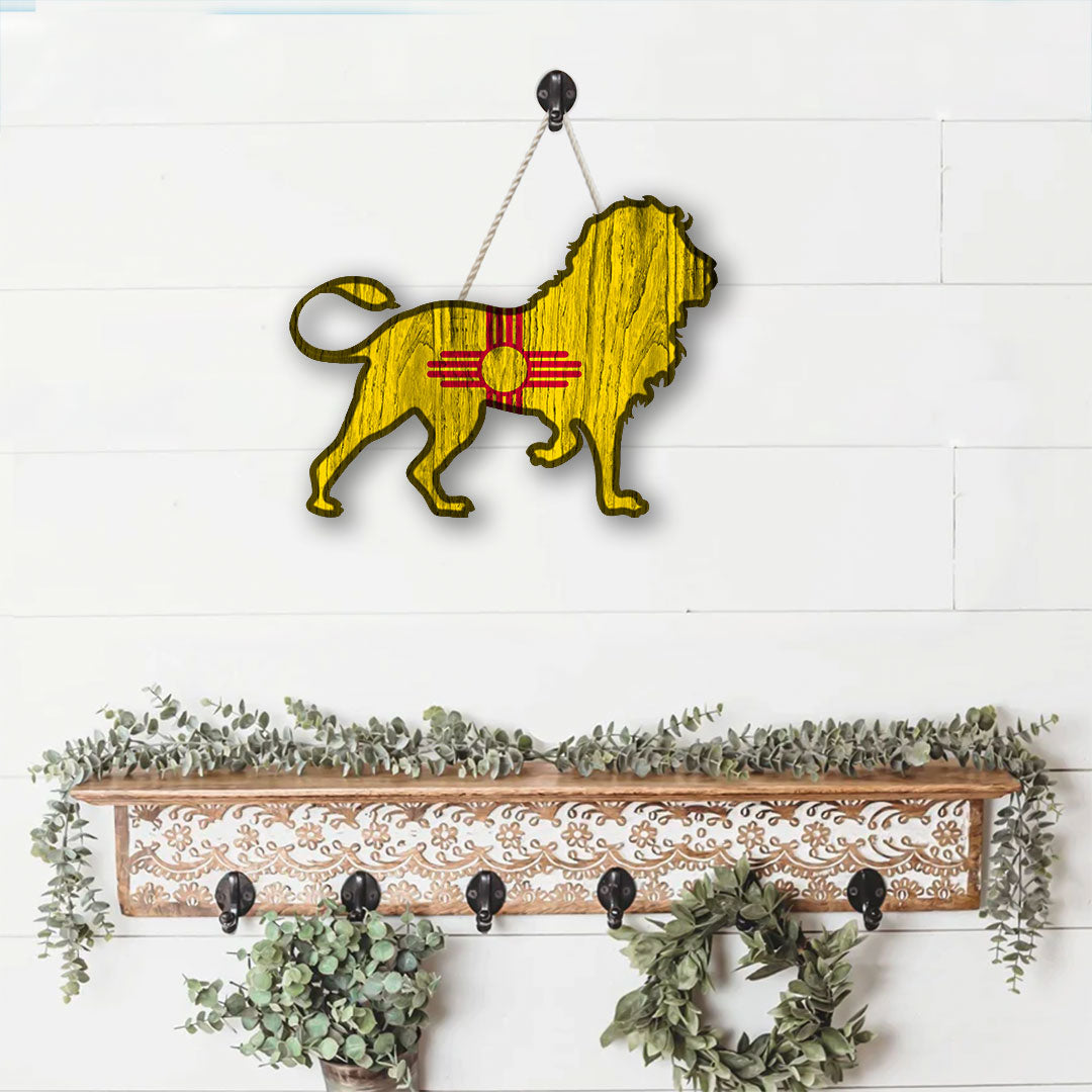 Flag Of New Mexico Custom Shape Wooden Sign Lion