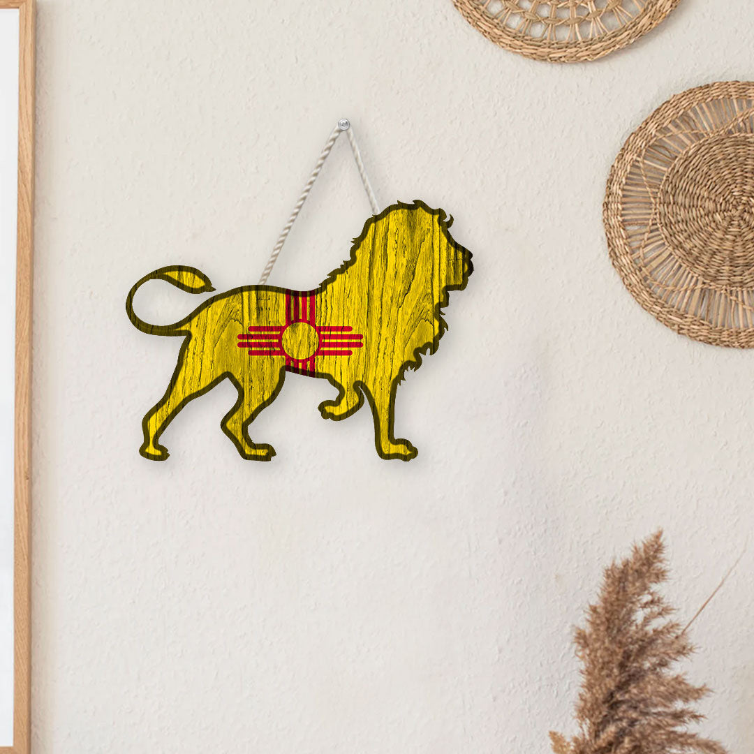 Flag Of New Mexico Custom Shape Wooden Sign Lion