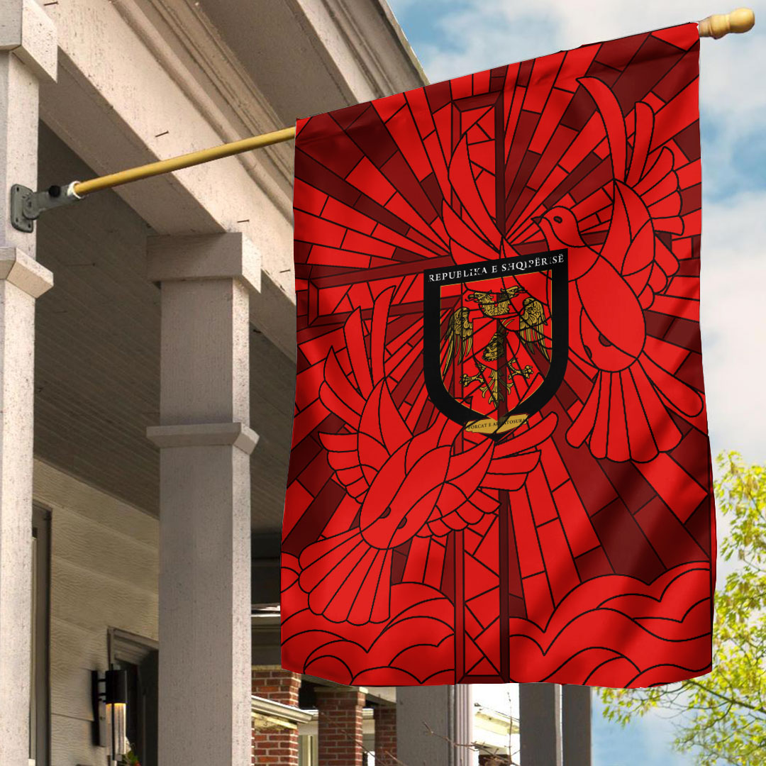 Albania Albanian Armed Forces Christian Flag Christian Cross With Doves Stained Glass