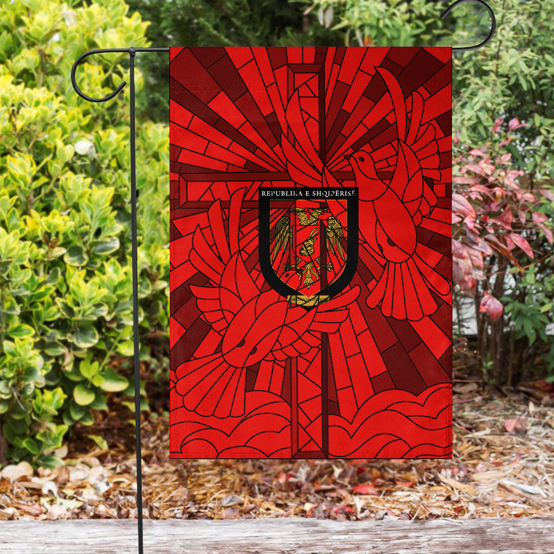 Albania Albanian Armed Forces Christian Flag Christian Cross With Doves Stained Glass