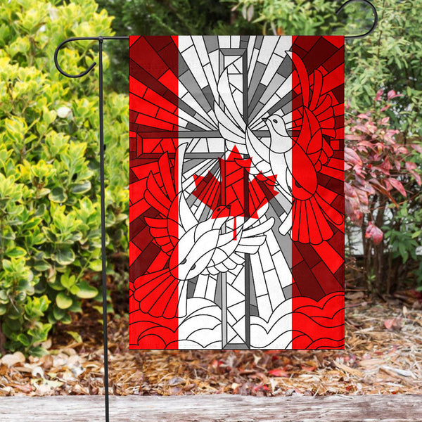 Canada Christian Flag Christian Cross With Doves Stained Glass