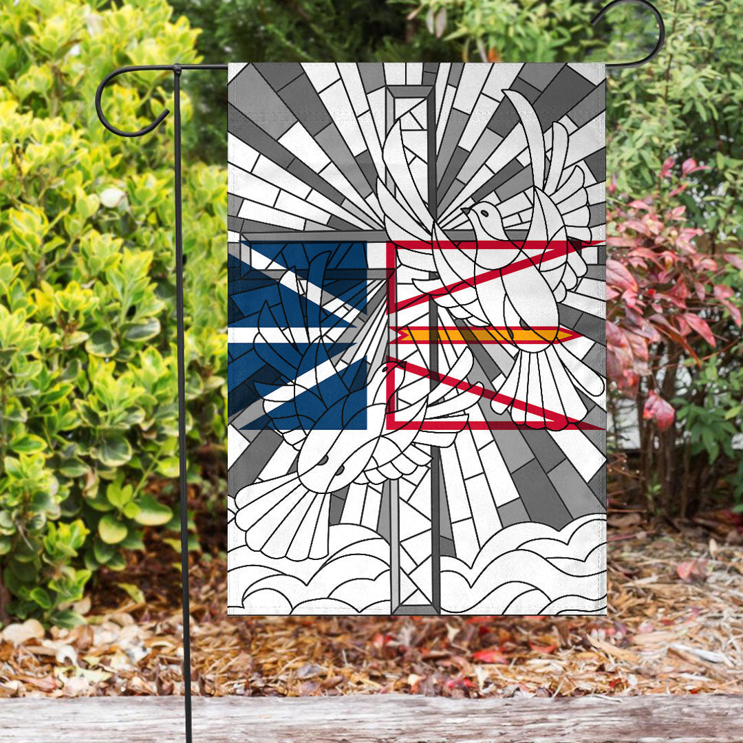 Canada Flag Of Newfoundland & Labrador Christian Flag Christian Cross With Doves Stained Glass