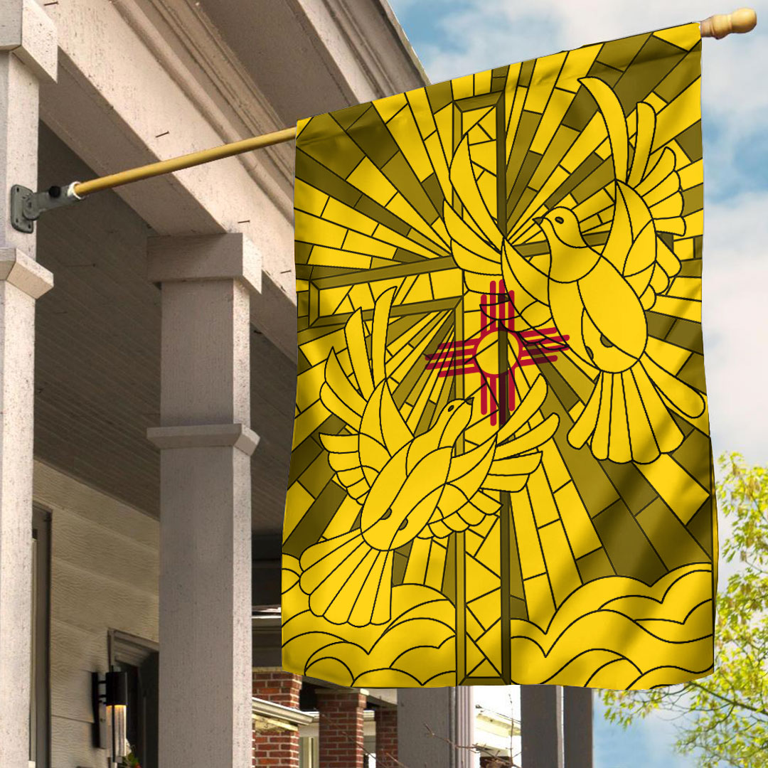 New Mexico Christian Flag Christian Cross With Doves Stained Glass