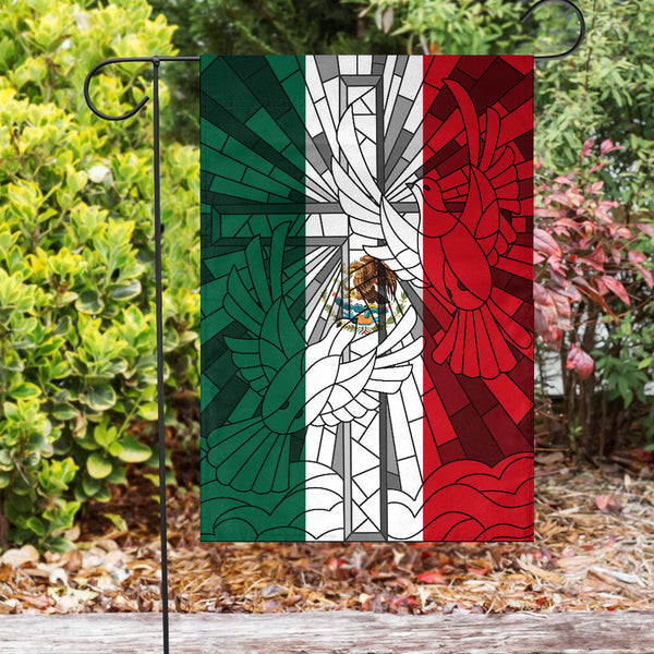 Mexico Christian Flag Christian Cross With Doves Stained Glass