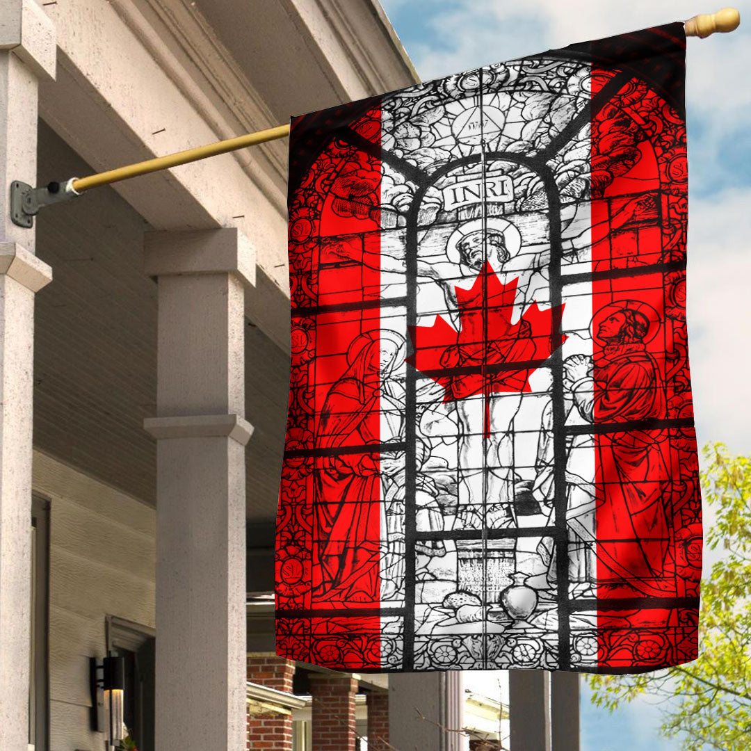 Canada Christian Flag Crucifixion Jesus Stained Glass