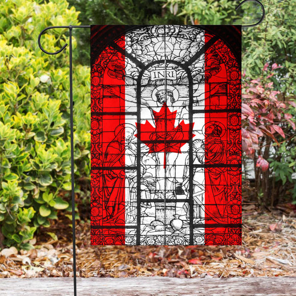 Canada Christian Flag Crucifixion Jesus Stained Glass