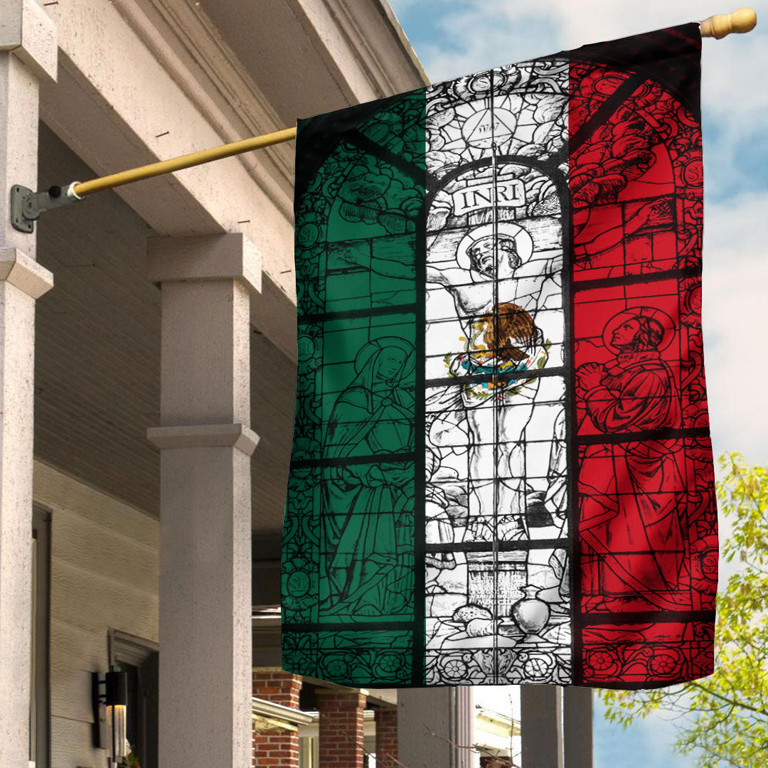 Mexico Christian Flag Crucifixion Jesus Stained Glass