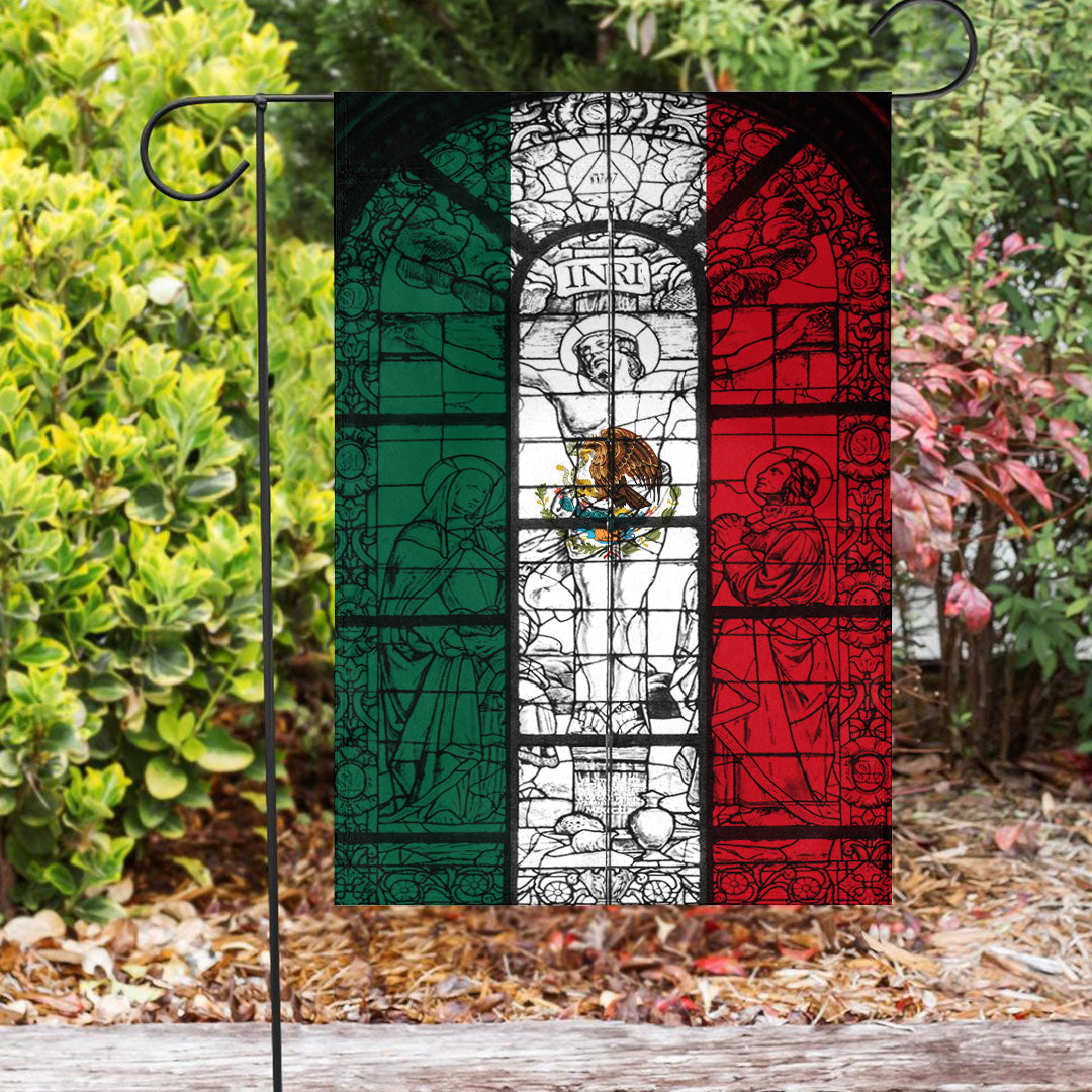 Mexico Christian Flag Crucifixion Jesus Stained Glass