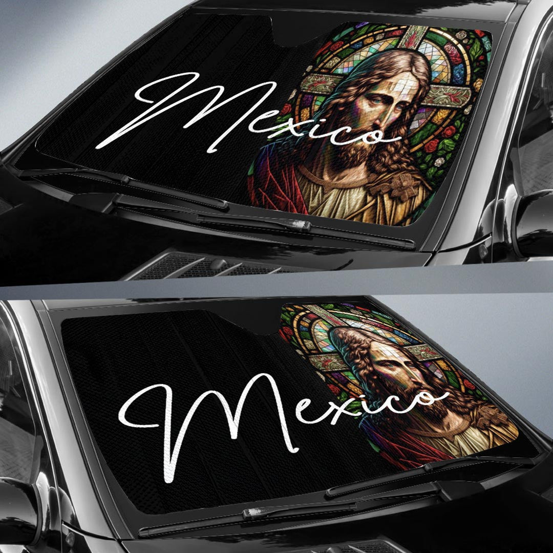 Mexico Auto Sun Shades Jesus Christ Stained Glass Version