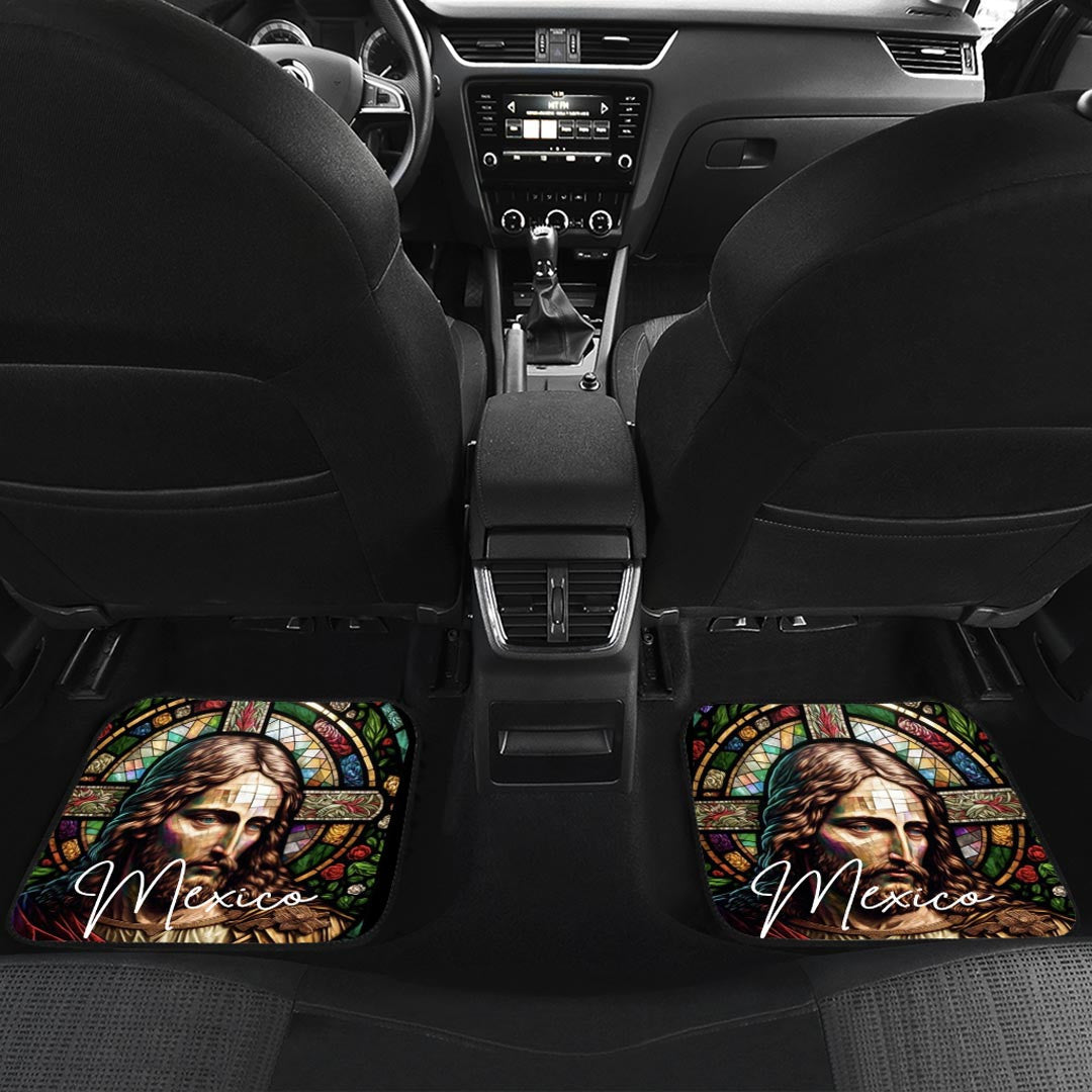 Mexico Front & Back Car Mats Jesus Christ Stained Glass Version