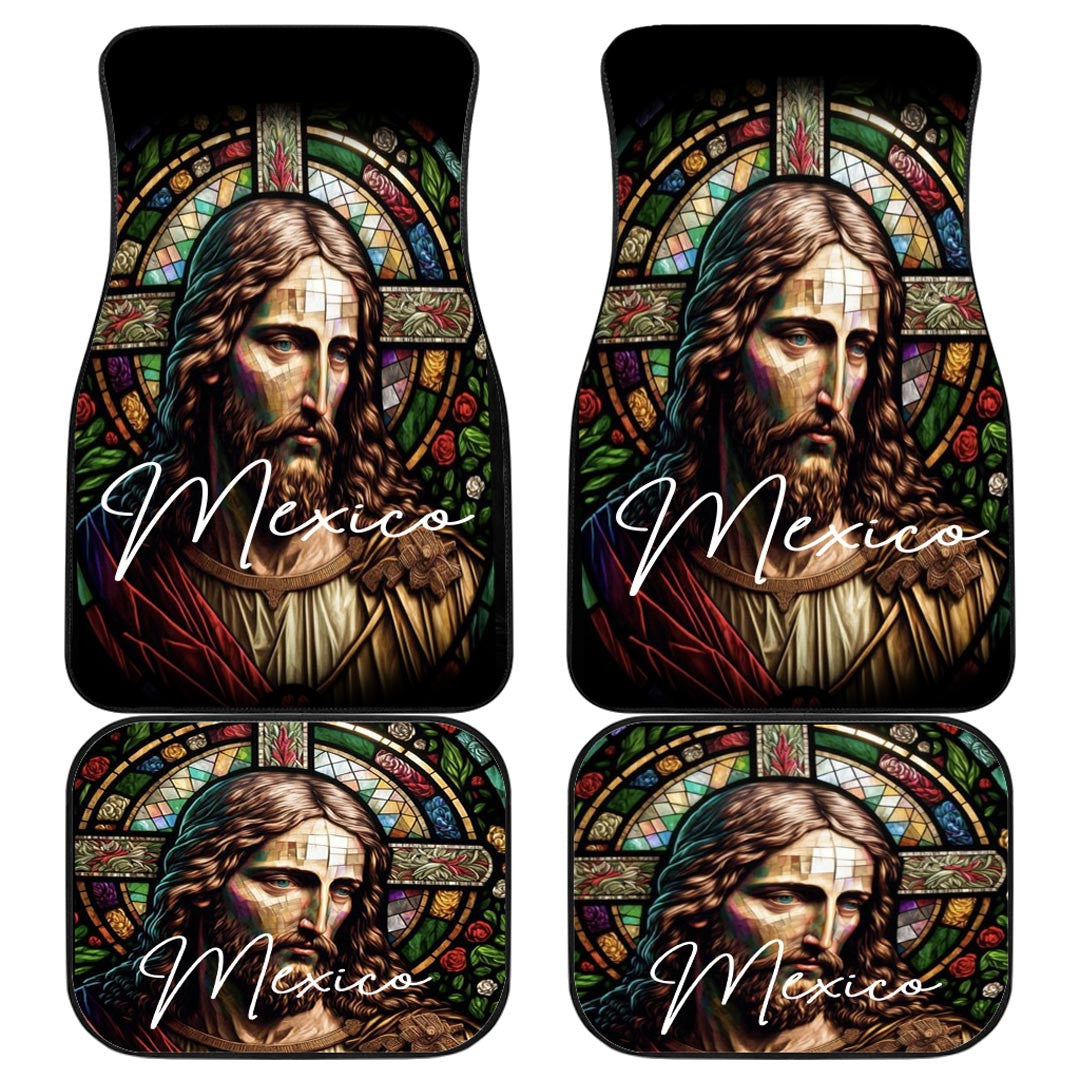 Mexico Front & Back Car Mats Jesus Christ Stained Glass Version