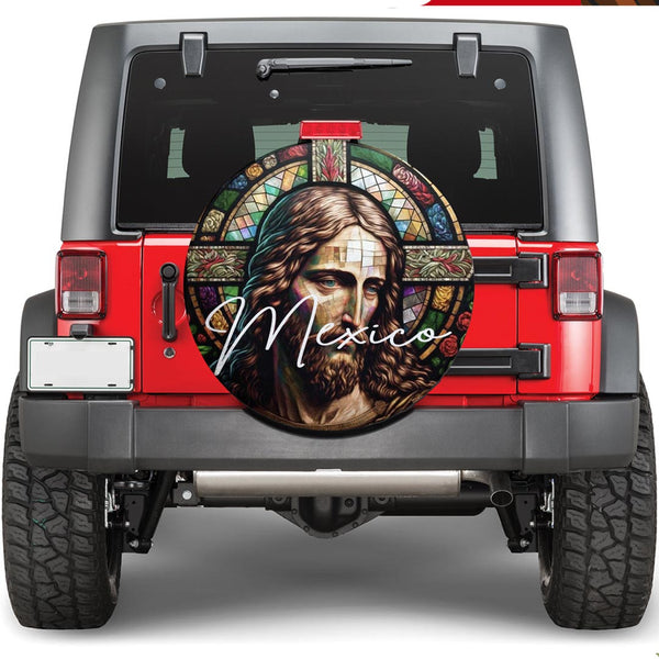 Mexico Spare Tire Cover Jesus Christ Stained Glass Version