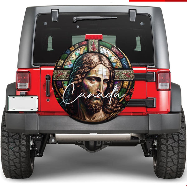 Canada Spare Tire Cover Jesus Christ Stained Glass Version