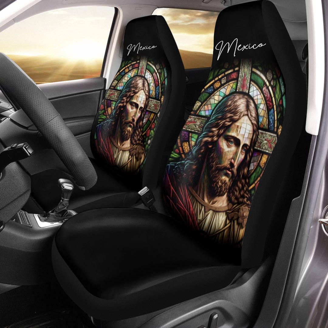 Mexico Car Seat Covers Jesus Christ Stained Glass Version