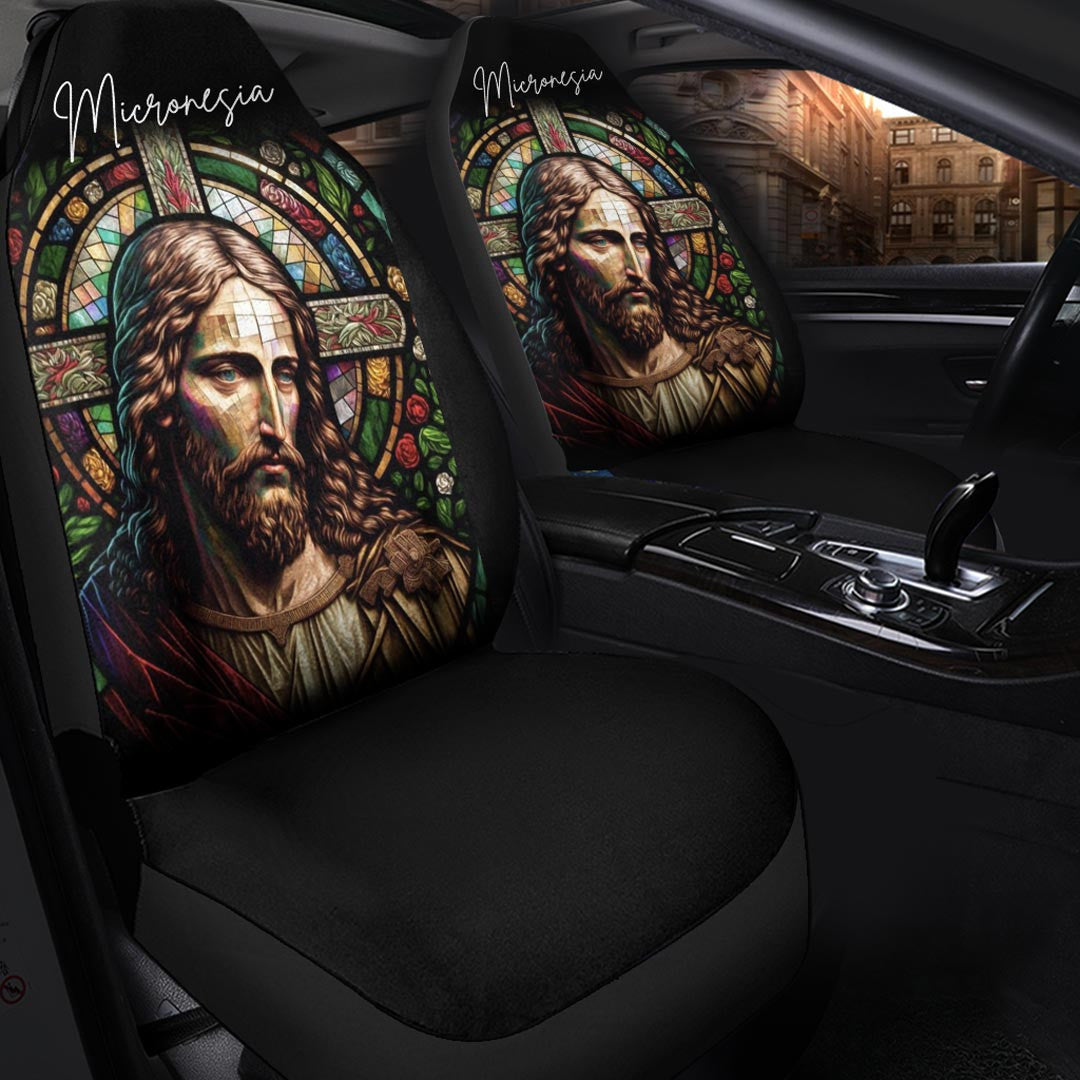 Mexico Car Seat Covers Jesus Christ Stained Glass Version