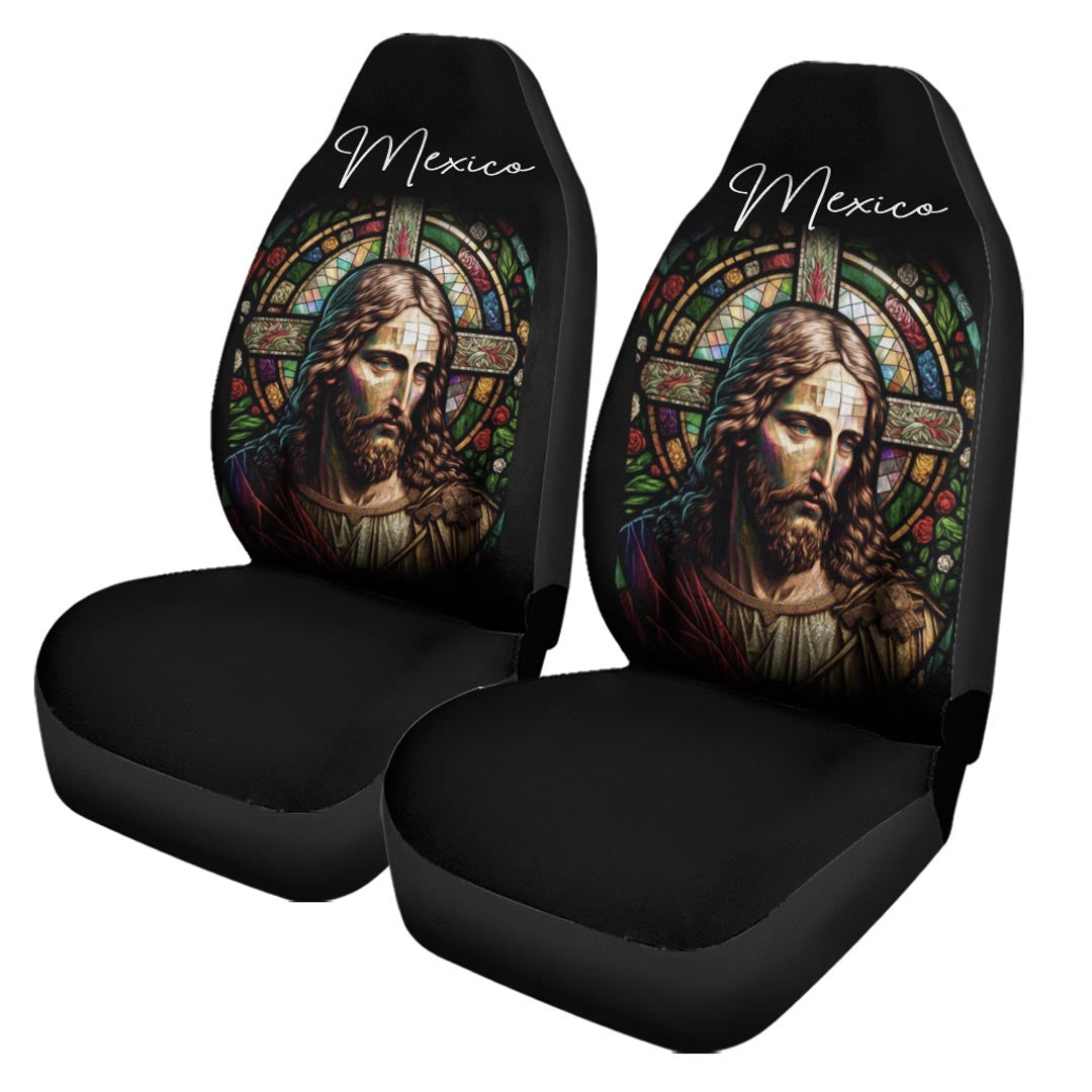 Mexico Car Seat Covers Jesus Christ Stained Glass Version