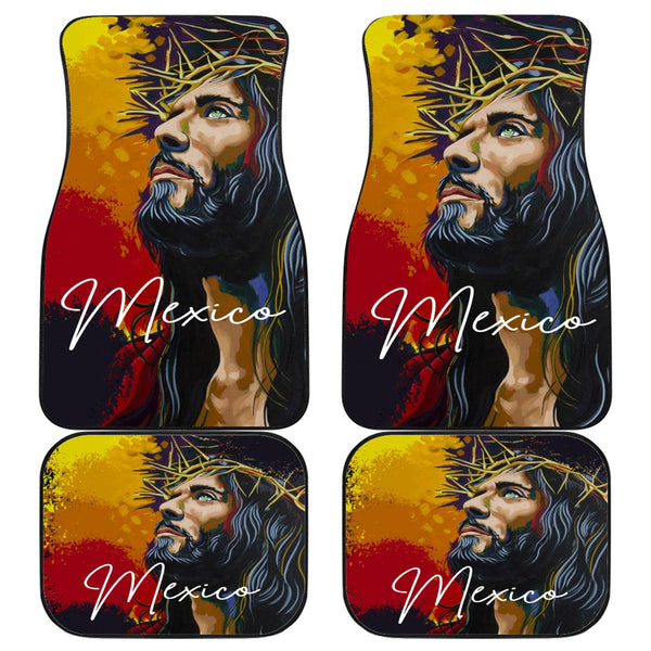 Mexico Front & Back Car Mats Jesus Christ Paint Brush Art