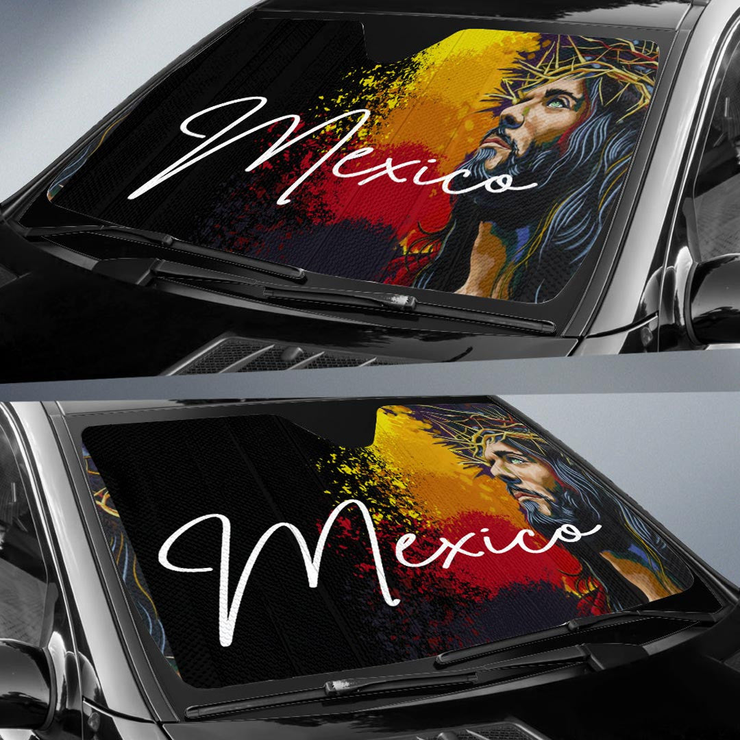 Mexico Auto Sun Shades Jesus Christ Paint Brush Art