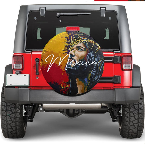 Mexico Spare Tire Cover Jesus Christ Paint Brush Art