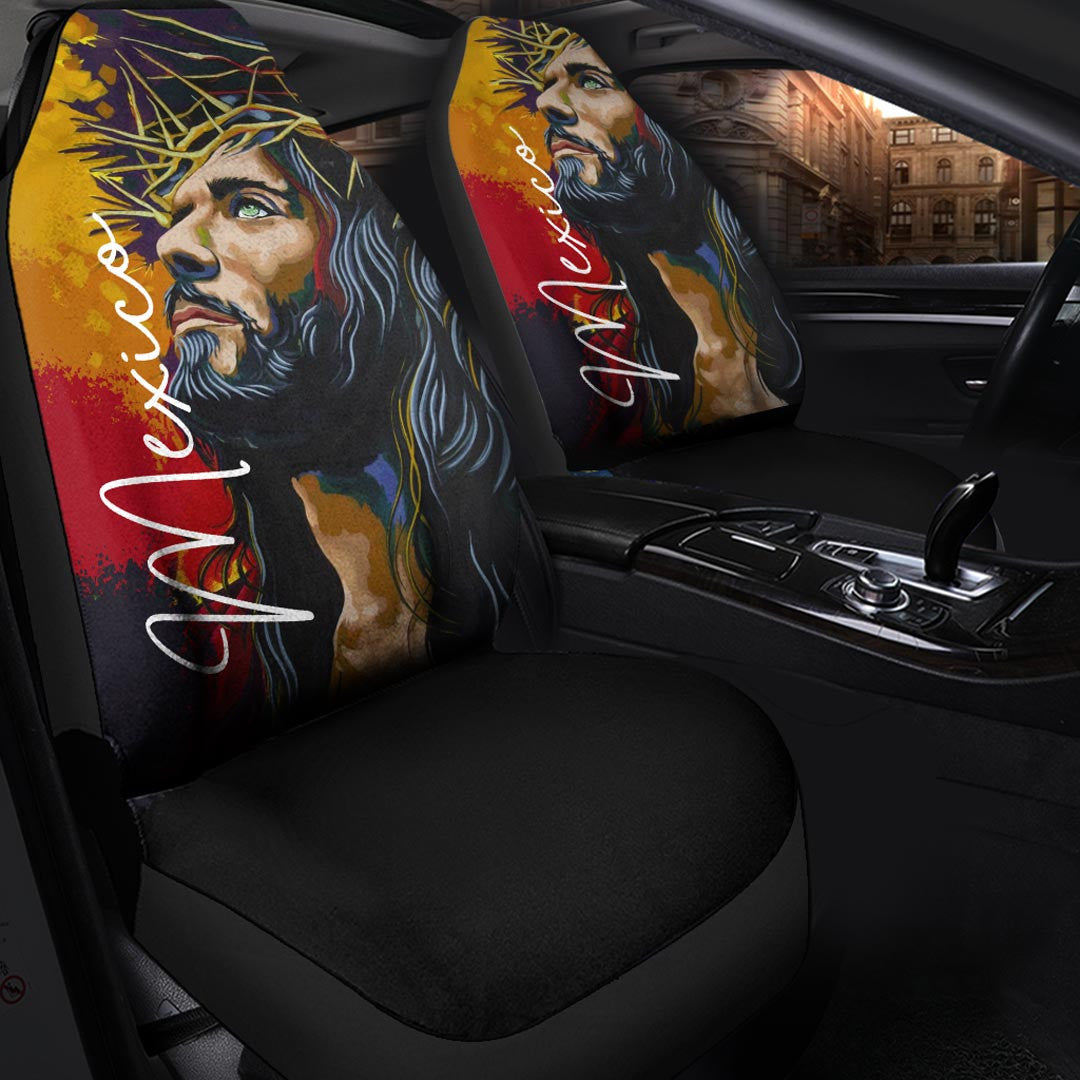 Mexico Car Seat Covers Jesus Christ Paint Brush Art