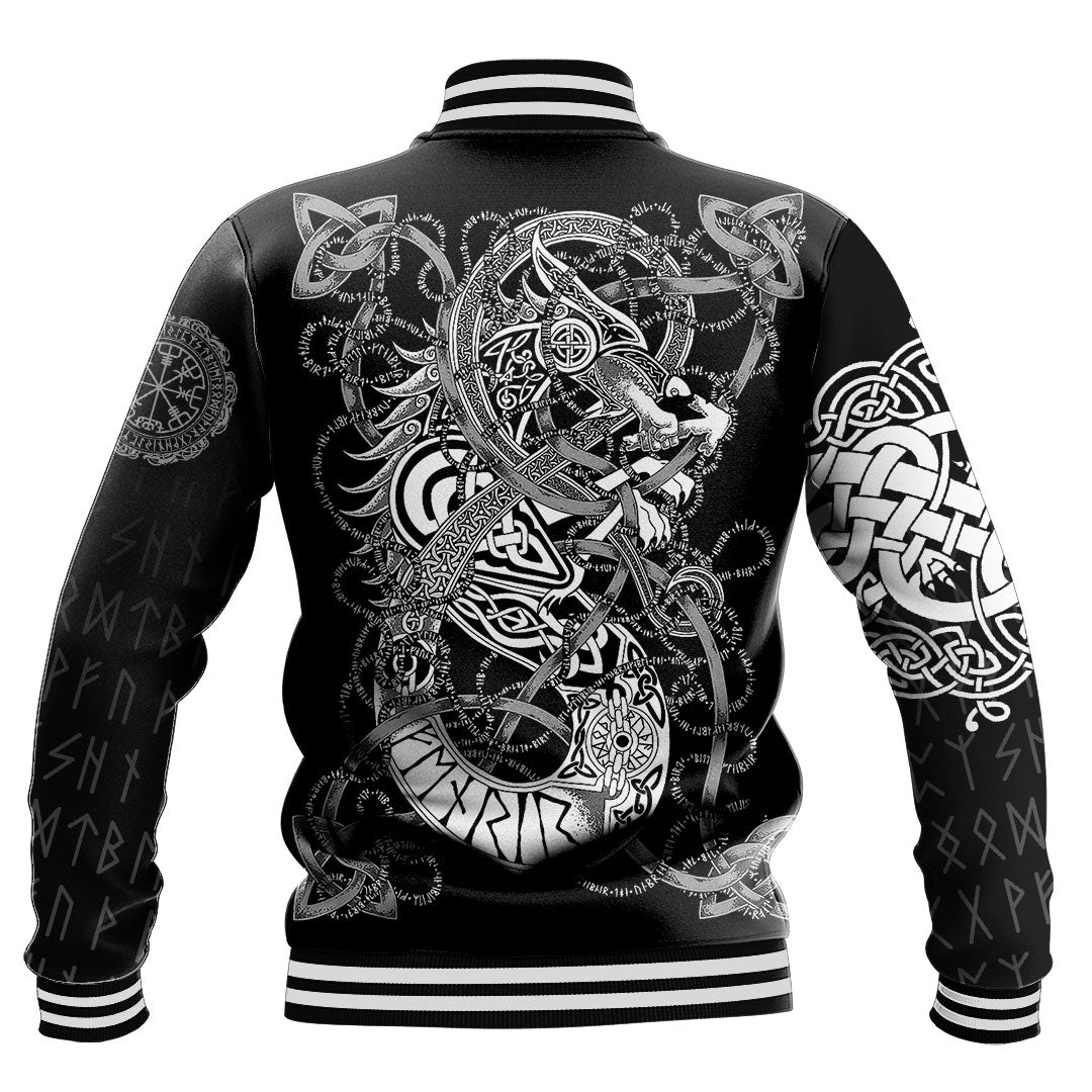 Viking Baseball Jacket Viking Fenrir Wolf Tattoo Style