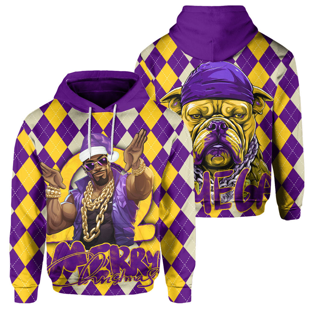 Fraternity Hoodie - OPP Christmas Hoodie Bulldog Purple Gold Caro Pattern Style