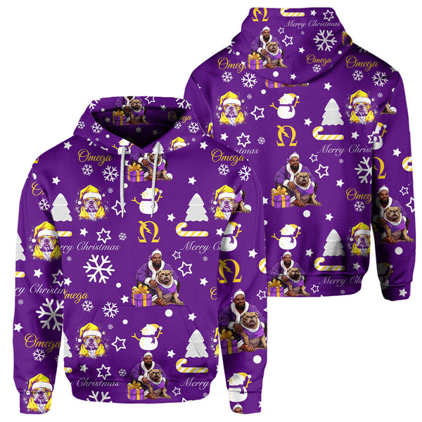 Fraternity Hoodie - OPP Christmas Hoodie Bulldog Purple Pattern Style