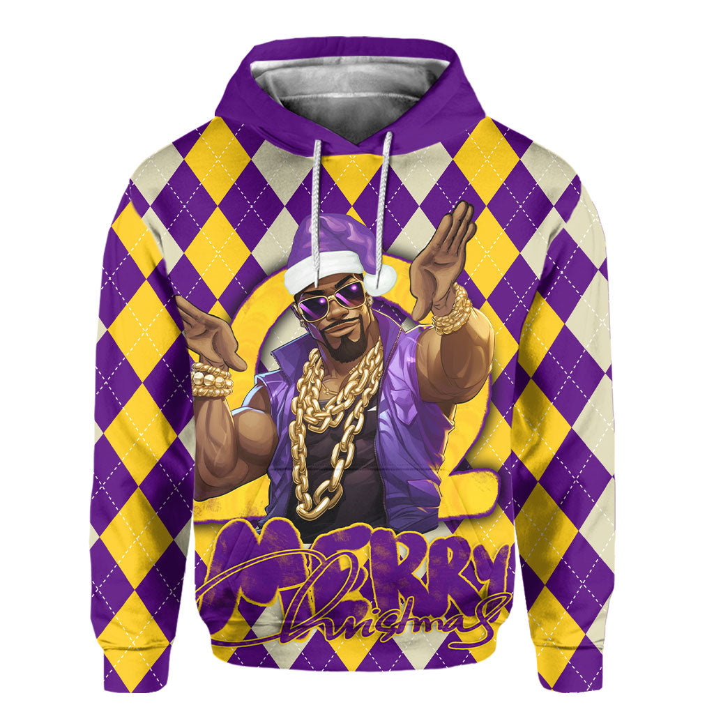 Fraternity Hoodie - OPP Christmas Hoodie Bulldog Purple Gold Caro Pattern Style