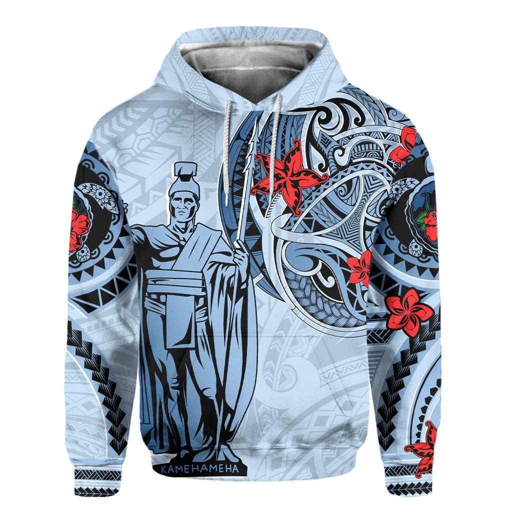 Custom King Kamehameha Hawaiian Hoodie Sea Green Plumeria Style