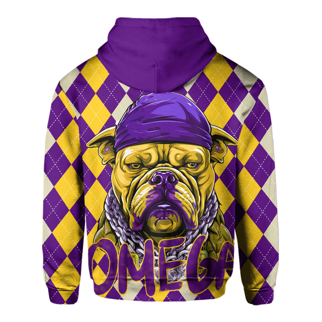 Fraternity Hoodie - OPP Christmas Hoodie Bulldog Purple Gold Caro Pattern Style