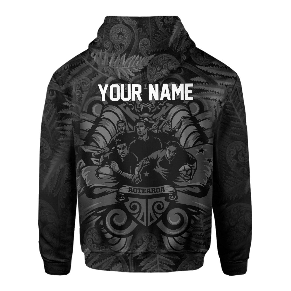 Custom New Zealand Rugby Hoodie Silver Fern & Maori Warrior Style