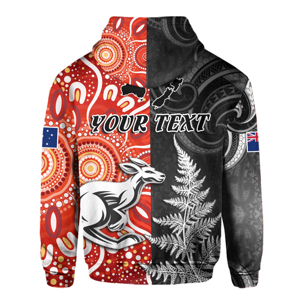 Custom New Zealand Rugby Hoodie Aotearoa Silver Fern & Aussie Kangaroo Maori & Aboriginal - LH1