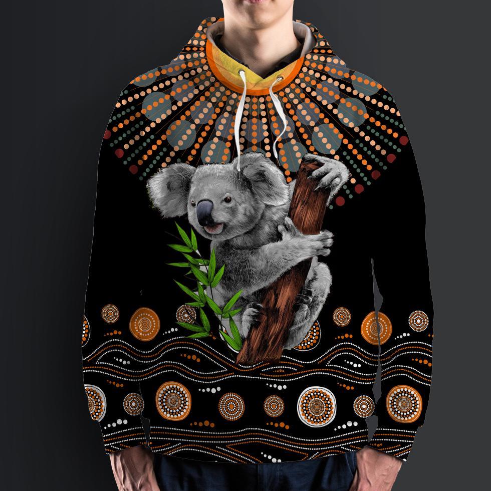 Aboriginal Hoodie - Koala Sun Circle Dot Painting All Over Print