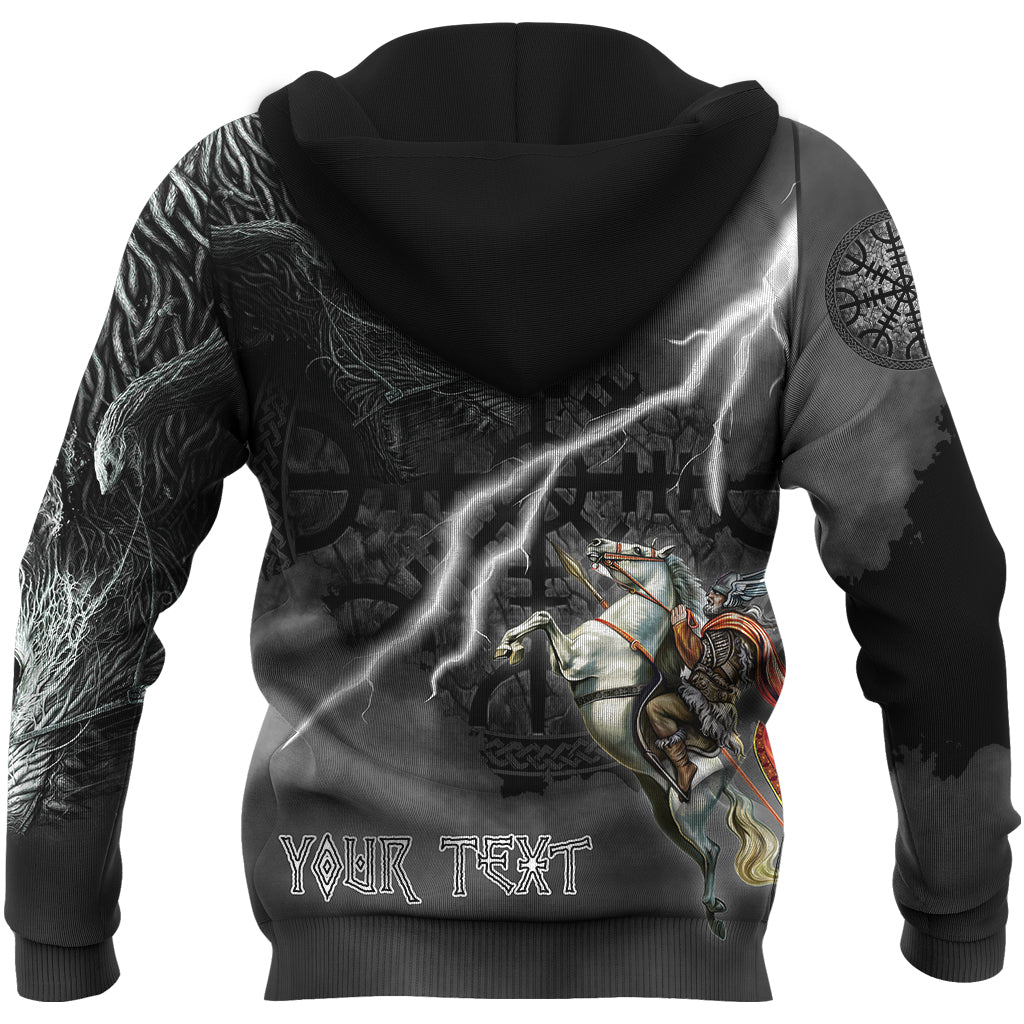 Custom Viking Zip Hoodie Ragnarok Odin fight Fenrir on thunder backgro ...