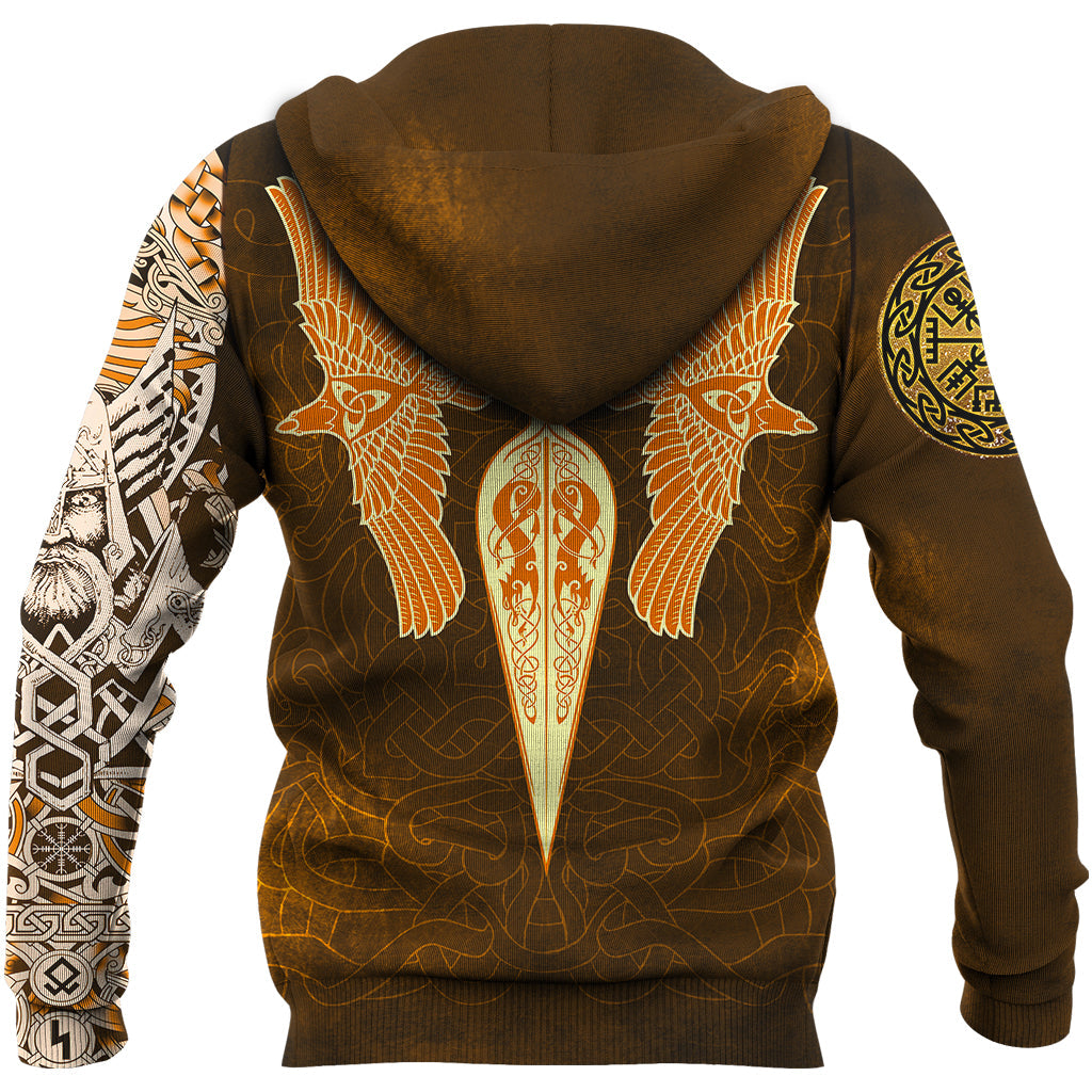 Viking Hoodie Gold Spear Of The God Odin Gungnir And Two Gold Ravens Style