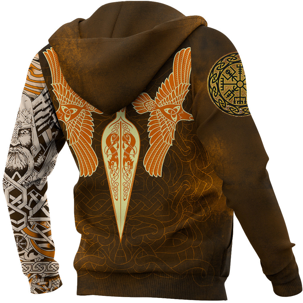 Viking Hoodie Gold Spear Of The God Odin Gungnir And Two Gold Ravens Style