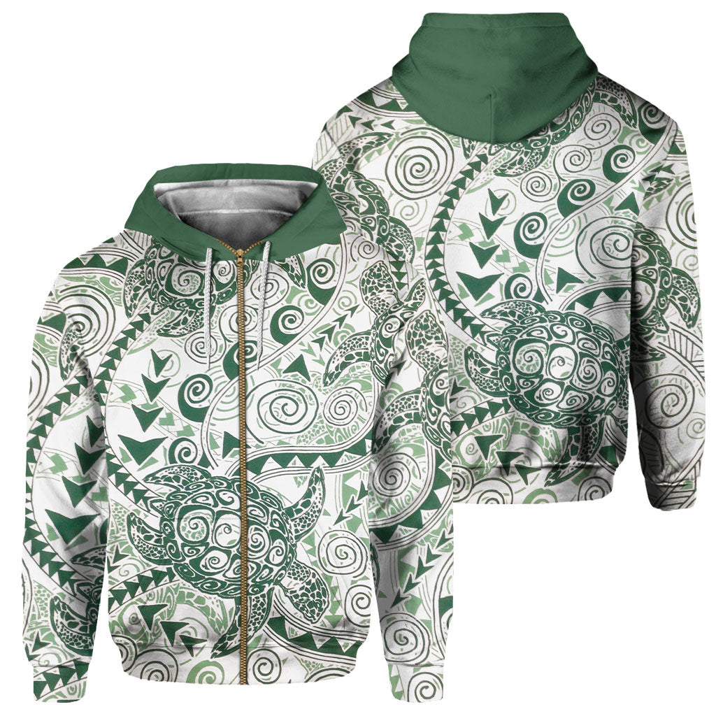 Hawaii Polynesian Turtle Zip Hoodie Green Style