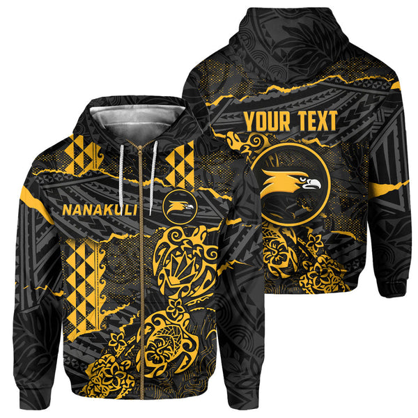 Hawaii Nanakuli High School Custom Zip Hoodie Polynesian Turtle Style