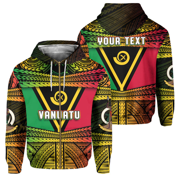 Custom Vanuatu Flag & Coat Of Arms Zip Hoodie Reggae Style