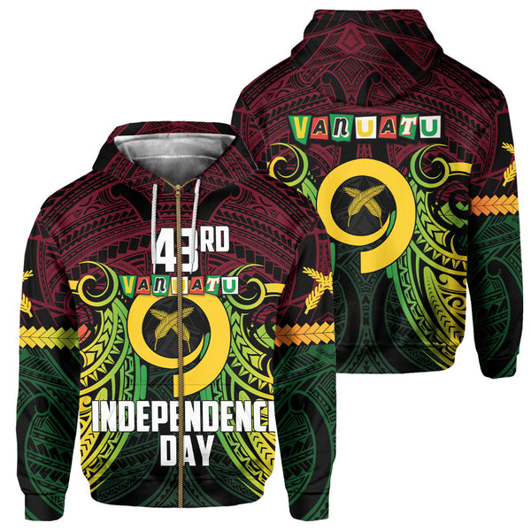 Vanuatu Zip Hoodie Independence Day 43rd Anniversary Style 2