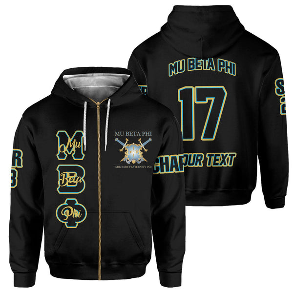 Fraternity Hoodie - Personalized Mu Beta Phi Zip Hoodie Original Black Style