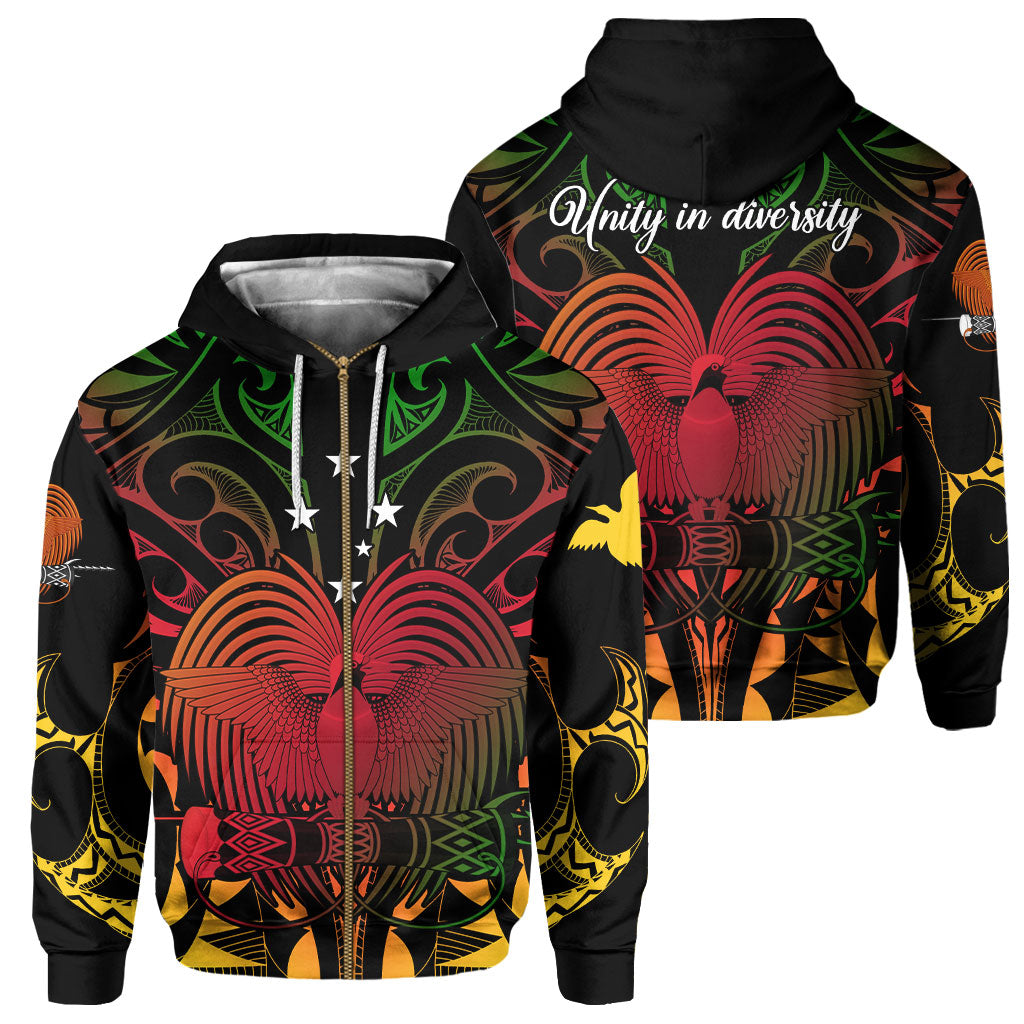 Papua New Guinea Zip Hoodie Unity In Diversity Motto